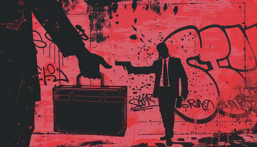 Valigetta piena di proiettili offerta da un agente misterioso in silhouette.