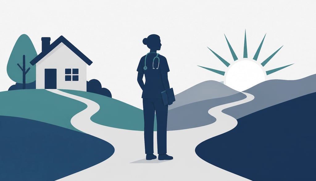 Flat-style vector illustration of a minimalist healthcare professional silhouette standing between a