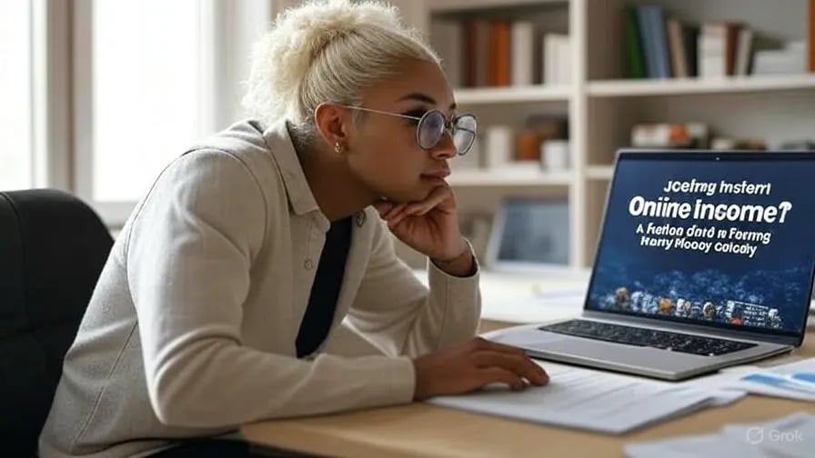 a woman sitting at a desk with a laptop computer