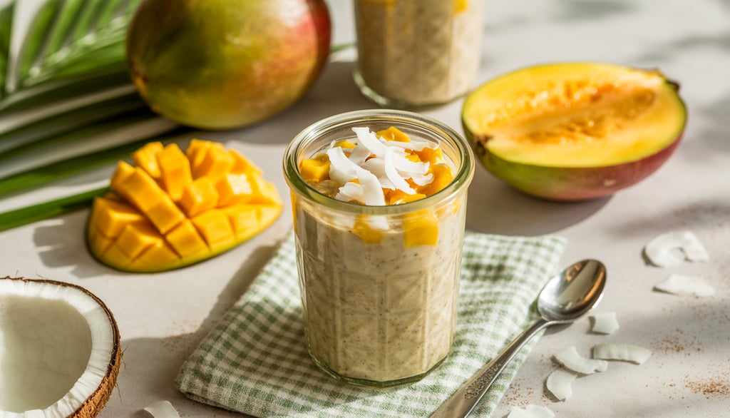 a glass jar of oatmeal with a spoon and spoon next to it
