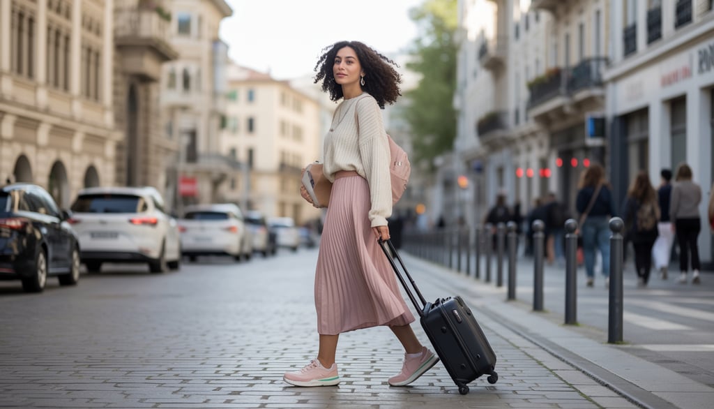 a woman in a skirted skirt and a white sweater