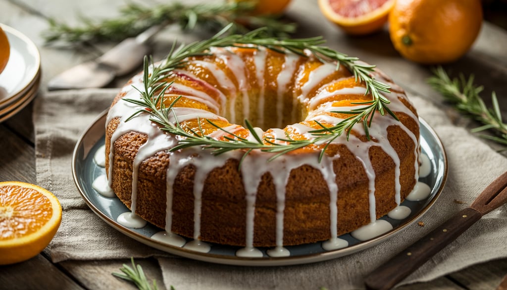 a cake with a sprig of rosemary sprig on top of a