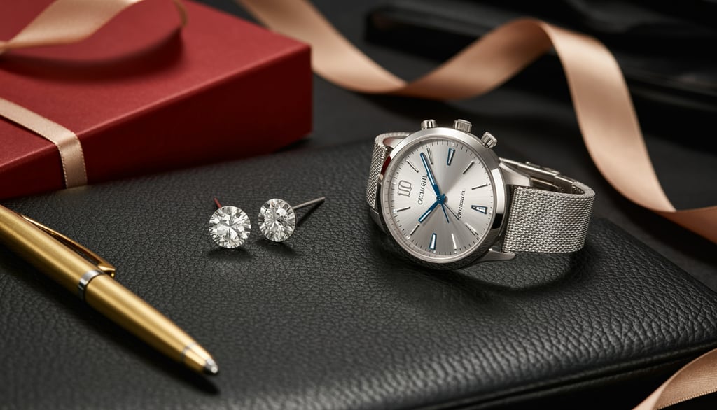 a watch and a pen on a black leather case