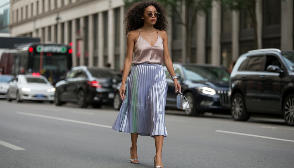a woman in a skirted skirt and heels