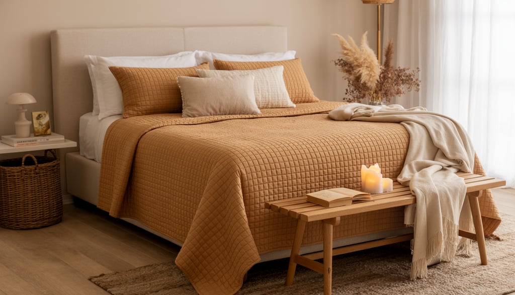 a bed with a candle lite up in the middle of the bed