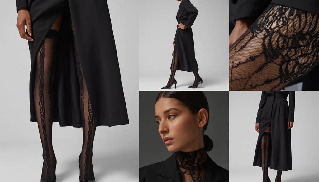 a woman in a black dress and black stockings