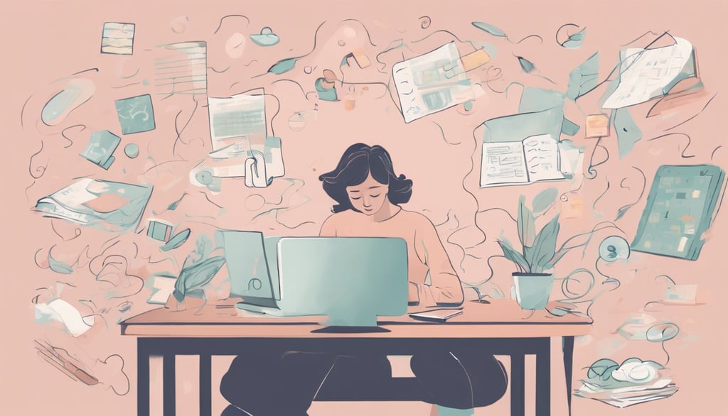 a woman sitting at a desk with a laptop and a laptop