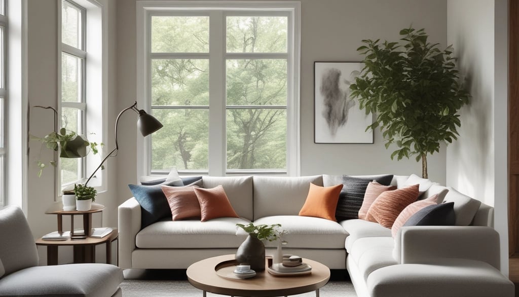 A modern grey sectional sofa in an empty room.