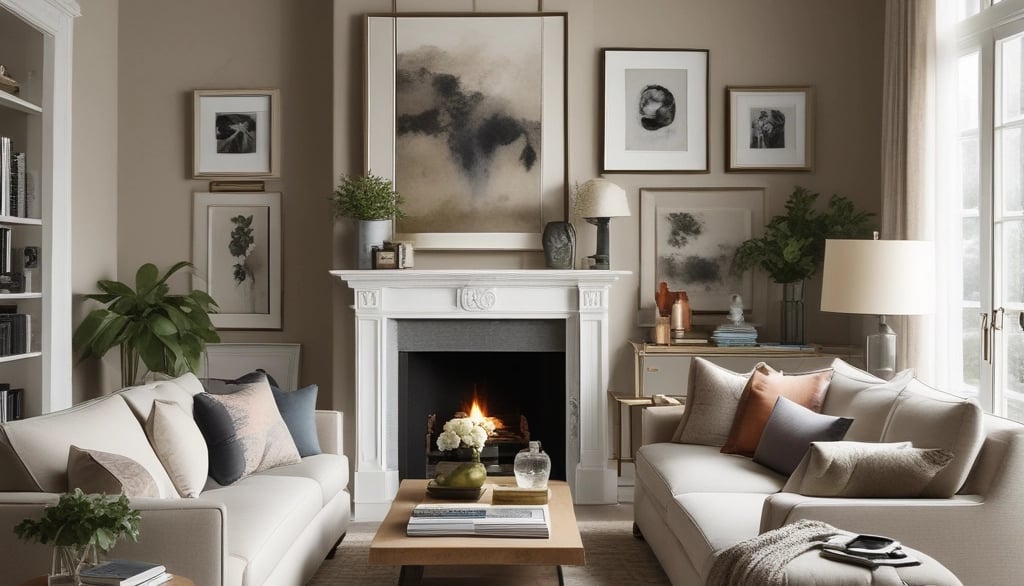 A living room with a large painting on the wall