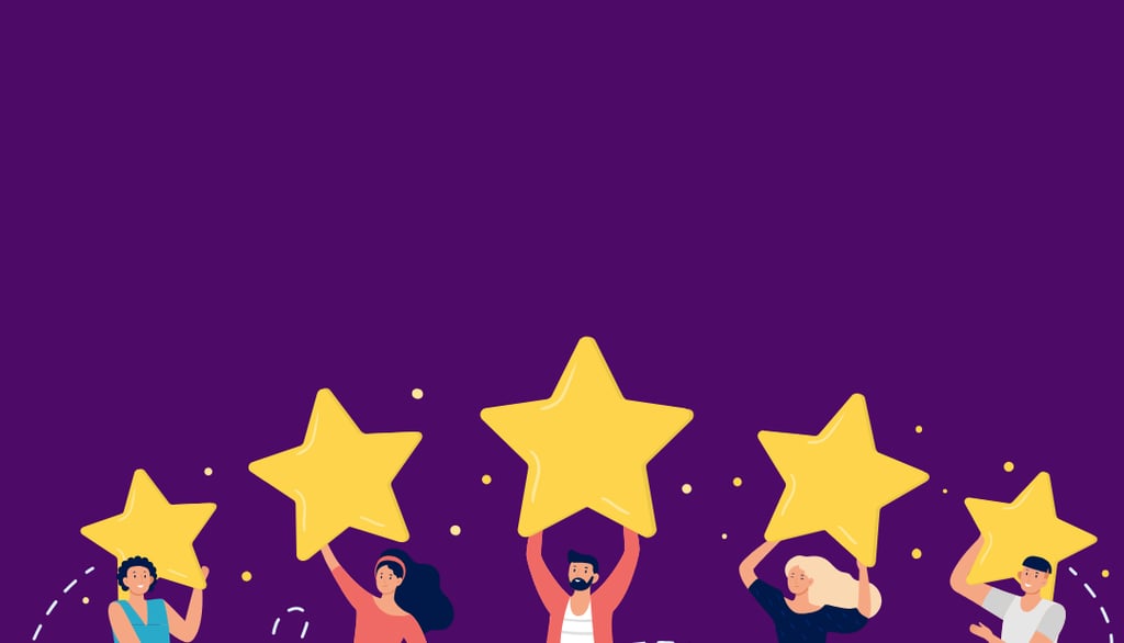 a group of people holding up five star - shaped stars