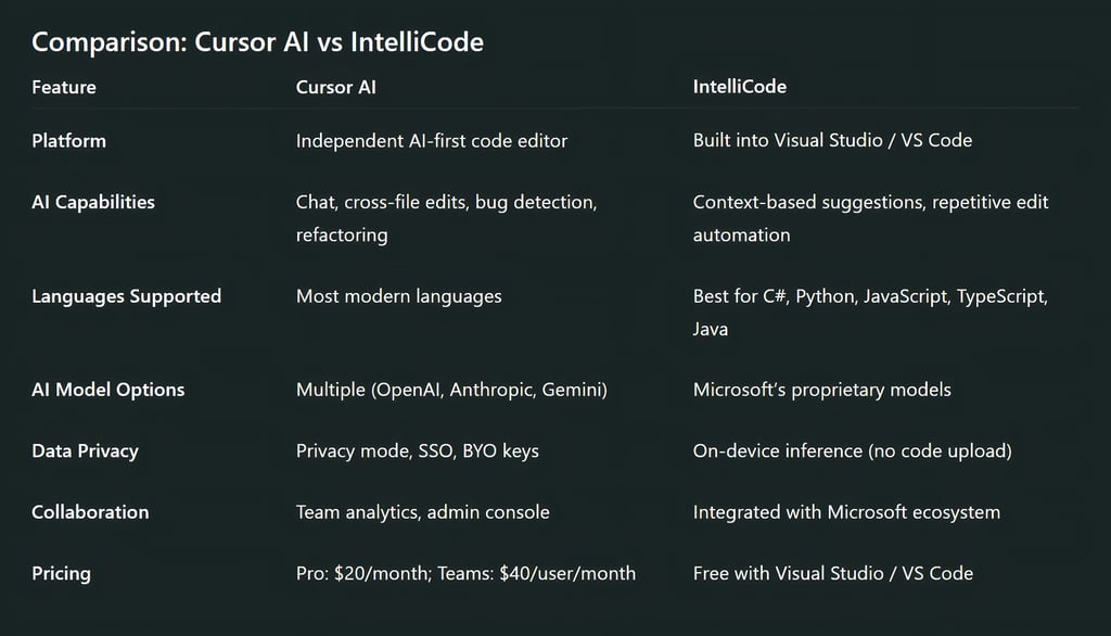 Comparison: Cursor AI vs IntelliCode