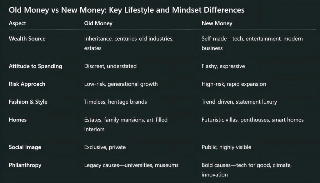 Old Money vs New Money: Key Lifestyle and Mindset Differences