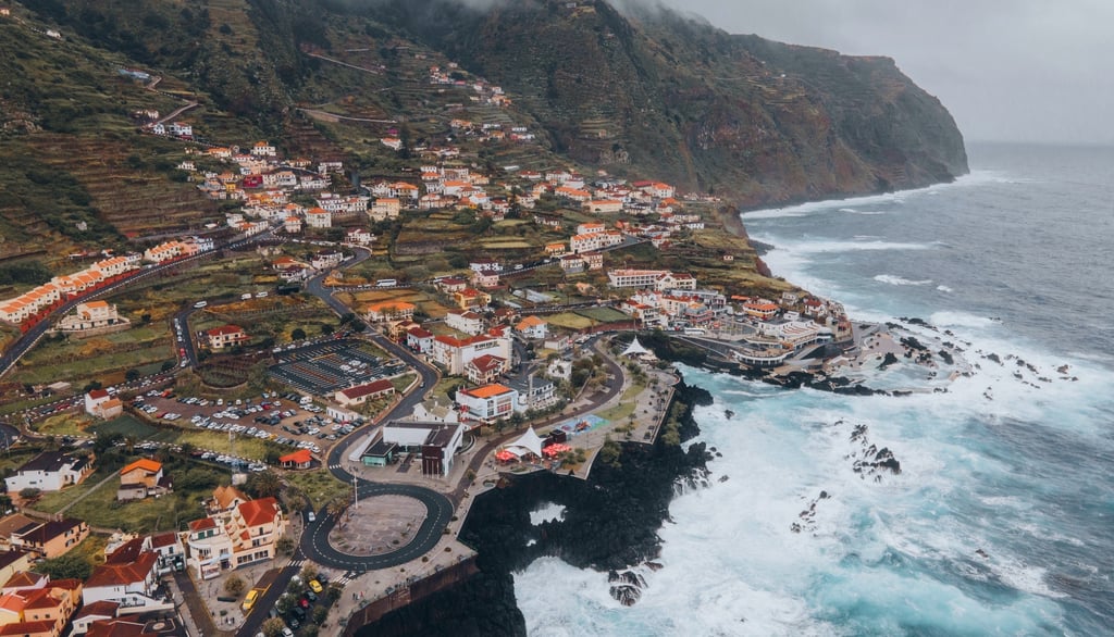 Drone view of Porto Moniz in Madeira, Portugal
