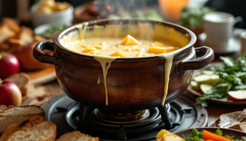 Brie Fondue boiling over with cheese
