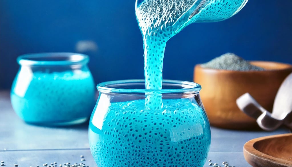 a person pouring a blue liquid into a glass jar