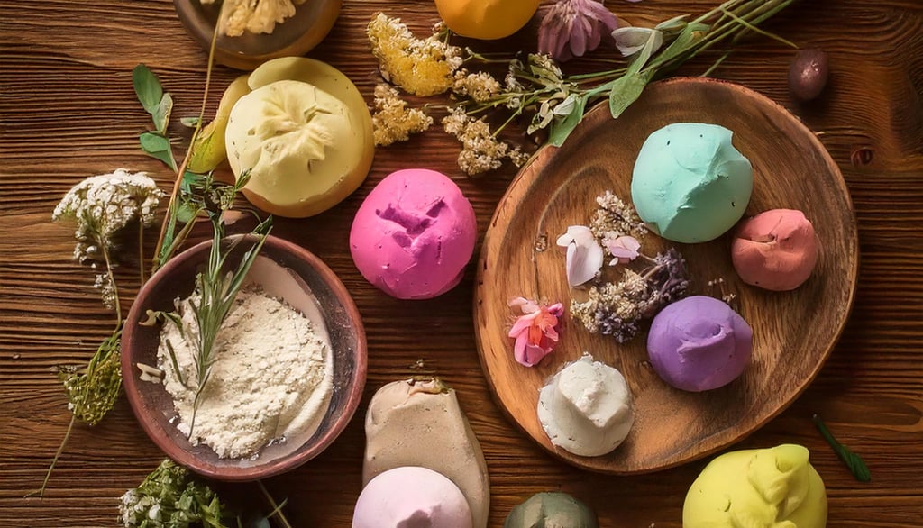 a variety of scented stones on a wooden table