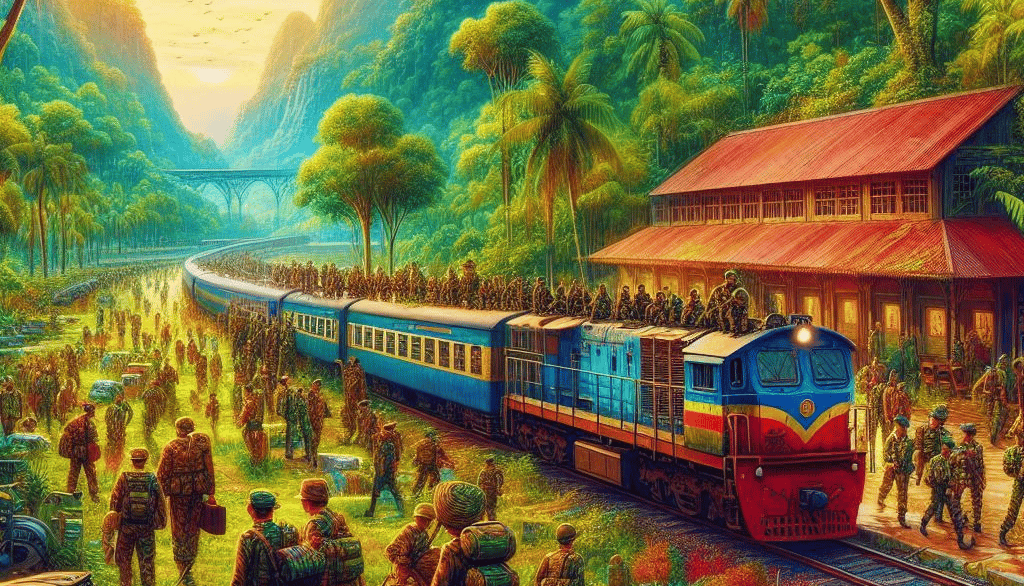 Army in a Train at a Railway Station