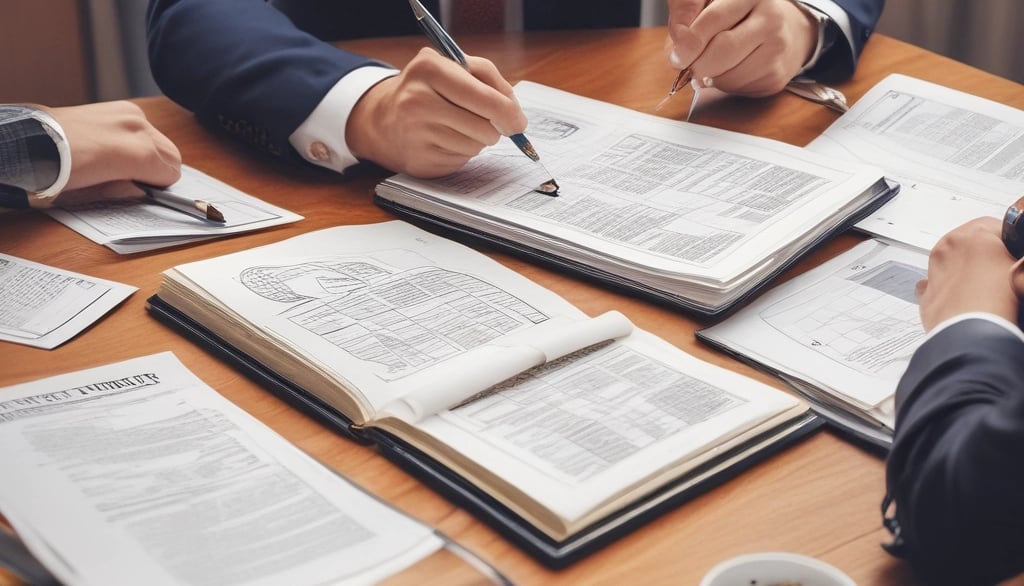 A professional accountant reviewing financial documents in a modern office setting.