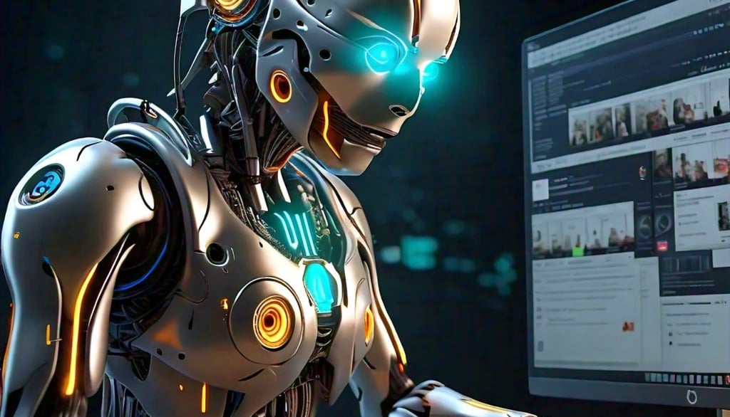 a robot - like robot with a computer monitor and keyboard