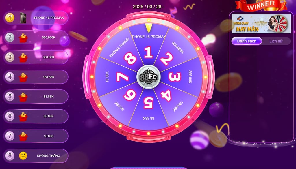 khuyến mãi vòng quay may mắn nhà cái 88fc