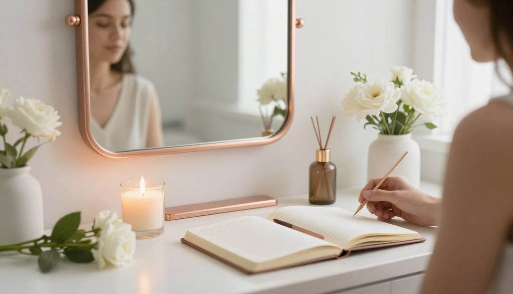 Morning self-love affirmation routine with mirror and journal