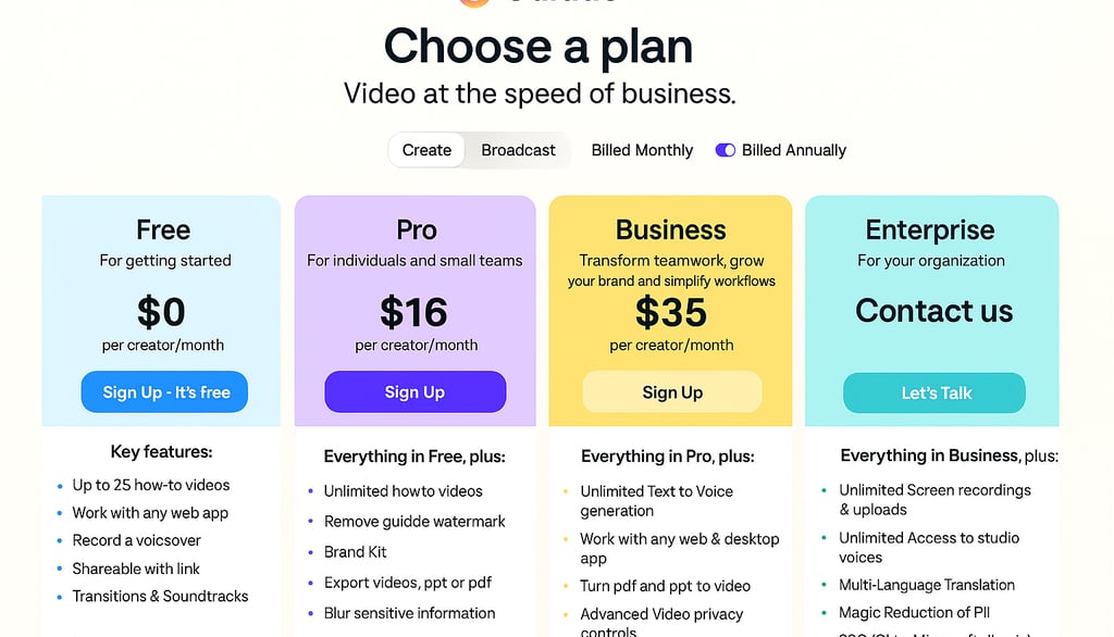 Guidde pricing plans: Free, Paid, and Enterprise options