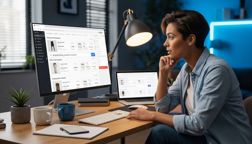 A person doing dropshipping product research.