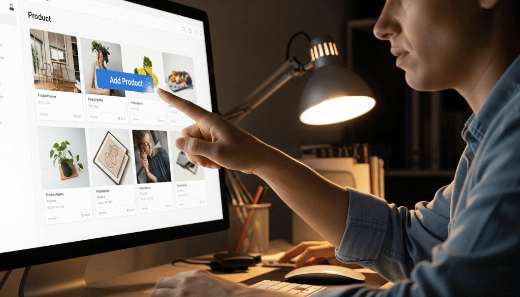  A person adding a product to an online store.
