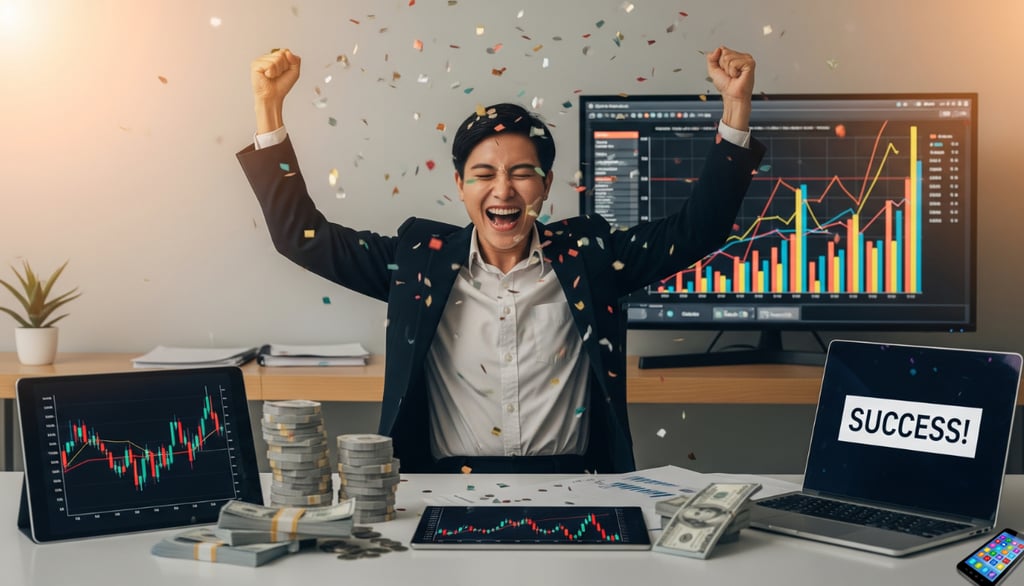 A person celebrating business success.