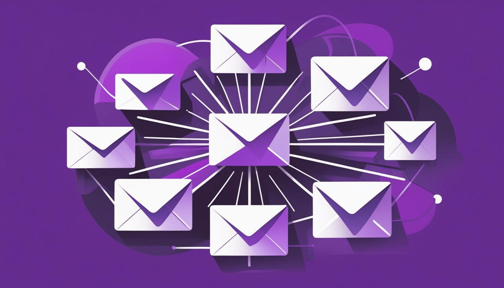 Digital envelopes symbolizing email marketing outreach and growth.