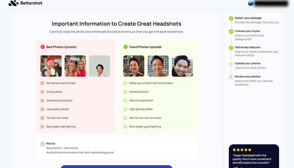 Bettershot important information to create great headshots with recommended images