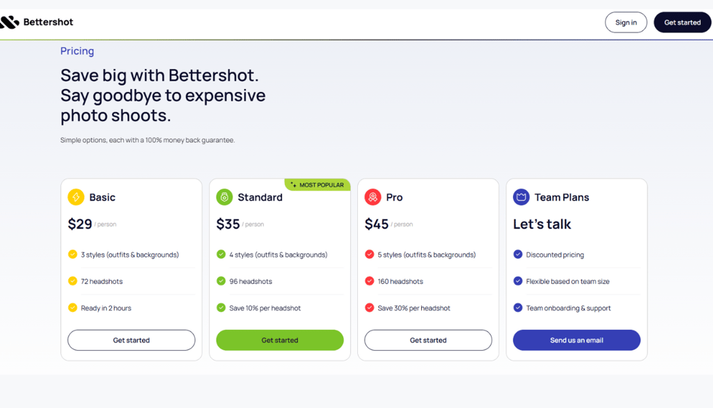 Bettershot AI pricing plan