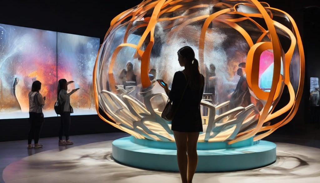 Galeria de exposição com obras de arte contemporânea
