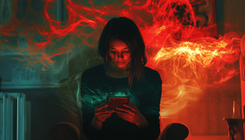 a woman sitting on a couch with a cell phone