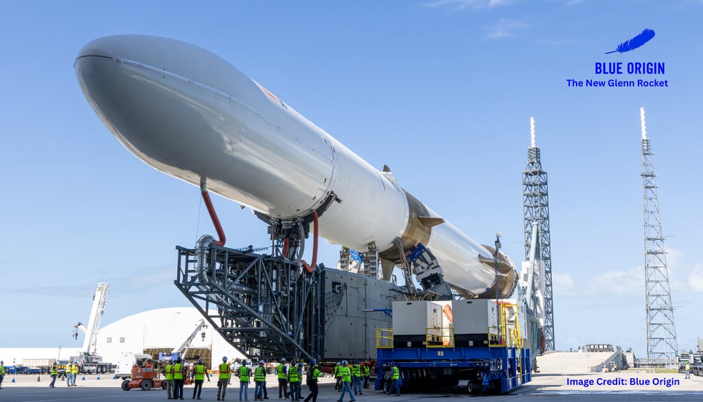 New Glenn during rollout to the launch pad at LC-36 ahead of the NG-3 mission. (April 11, 2026)