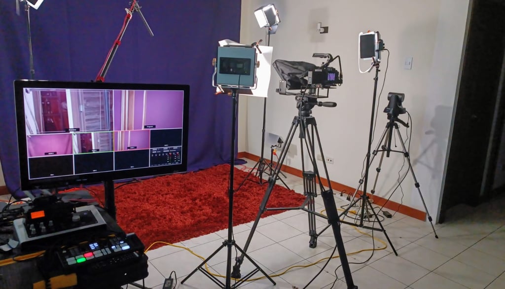 a camera and video camera equipment in a room