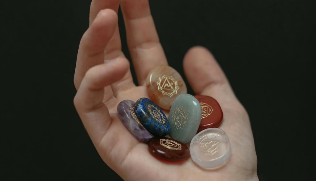 Una mano sosteniendo gemas de reiki