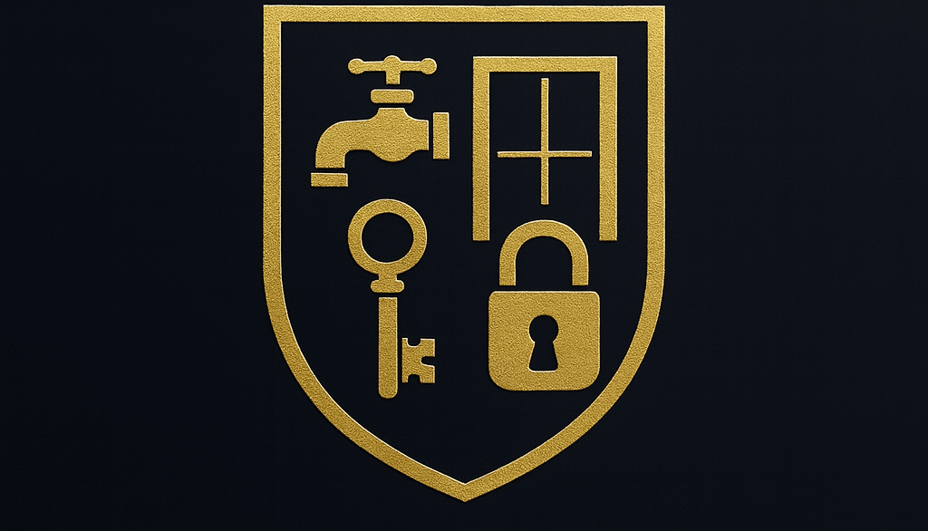 a shield with a lock and keyholes on it
