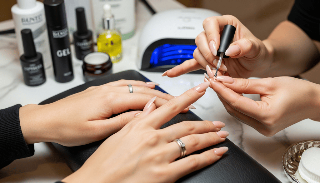 Profissional fazendo alongamento de unhas em cliente no salão We Hall Beauty em Bauru., melhor salão de unha express