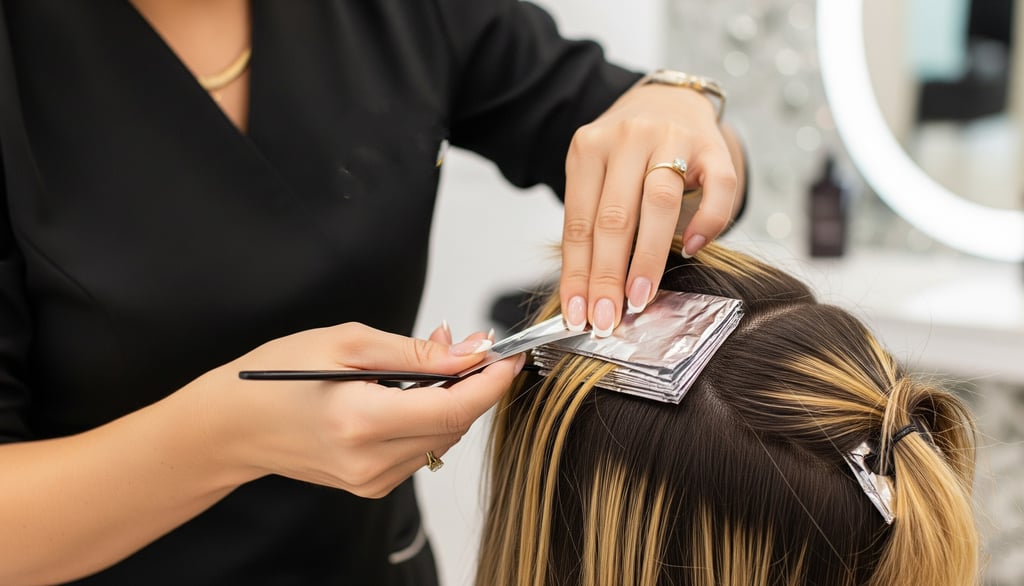 Profissional de cabelo fazendo avaliação capilar com microcâmera em cliente no salão We Hall Beauty em Bauru.