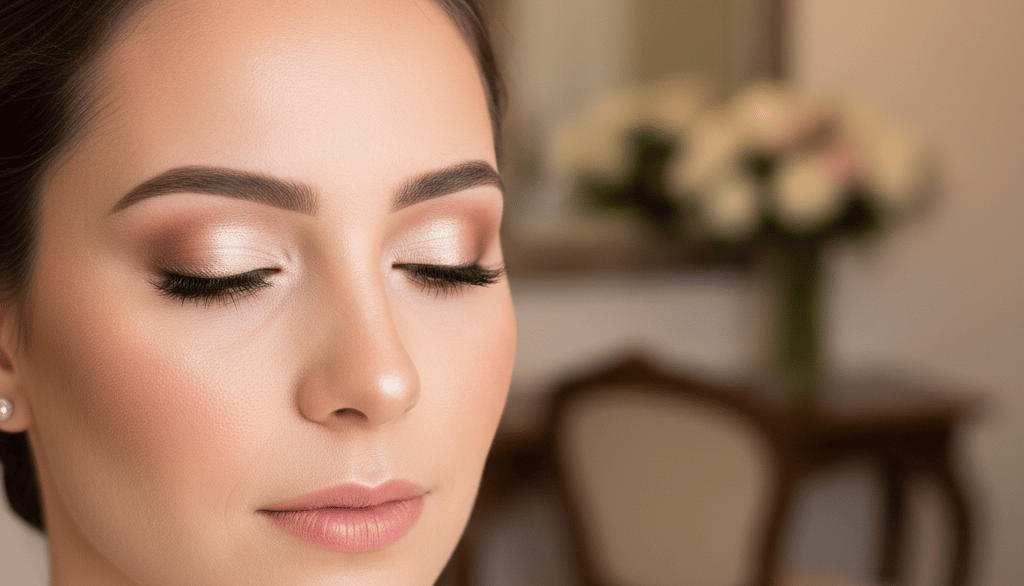 Noiva com maquiagem impecável e duradoura, pronta para o casamento no We Hall Beauty em Bauru.