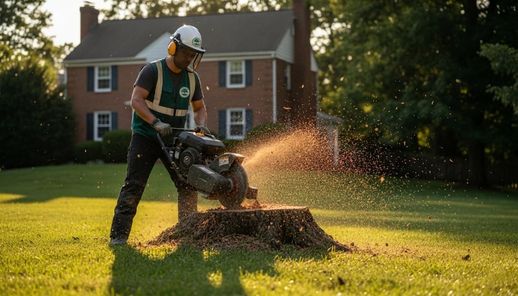Stump grinding in Falls Church, VA removing decaying tree stumps to prevent pests, improve safety, and clear landscapes.