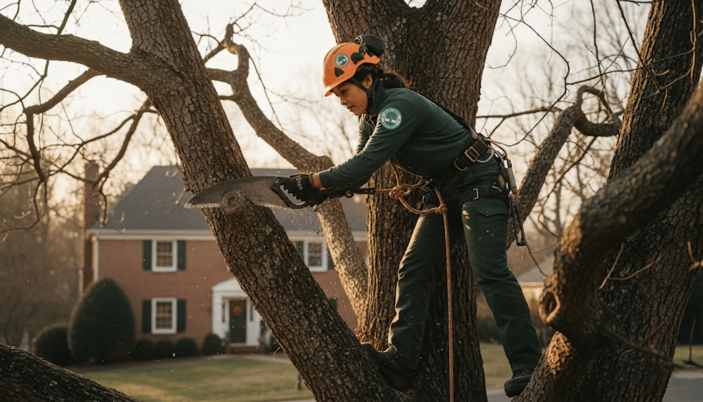 Tree pruning vs. trimming shown in a Falls Church, VA tree care image highlighting maintenance, arborist services, and safety
