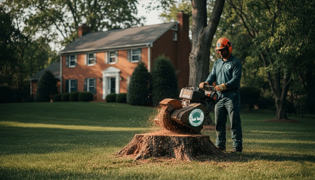 Stump grinding and removal in Falls Church, VA with professional stump services, lawn restoration, and NOVA tree care.