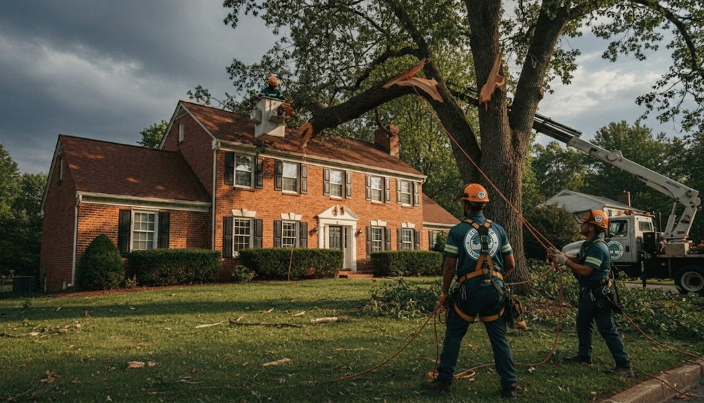 Emergency tree service in Northern Virginia with fallen tree removal, storm damage cleanup, and arborist hazard assessment.