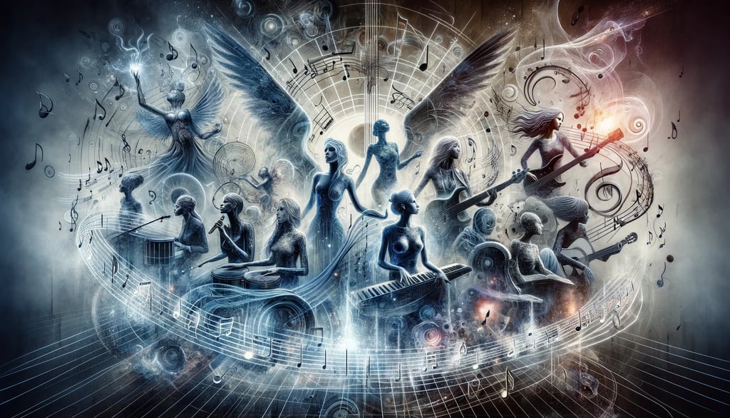 a group of people with musical instruments and music