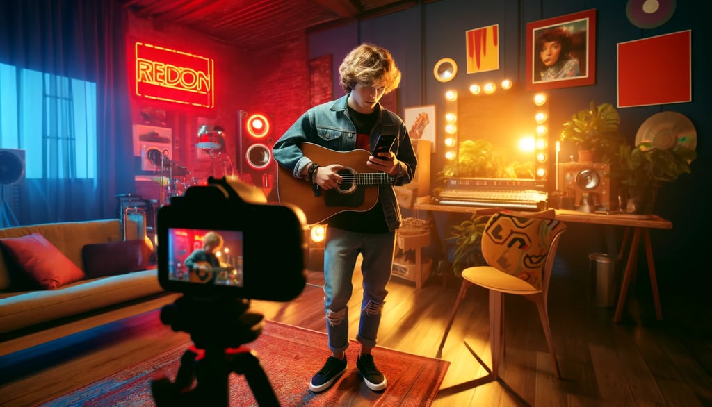 a man playing guitar in a living room