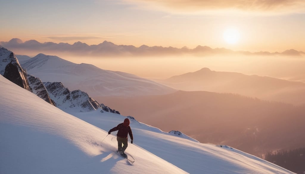 A person with long dark hair stands outdoors, holding a guidebook while wearing a white jacket and gray backpack. They are surrounded by a snowy landscape with patches of grass and a mountain in the distance under a clear blue sky.