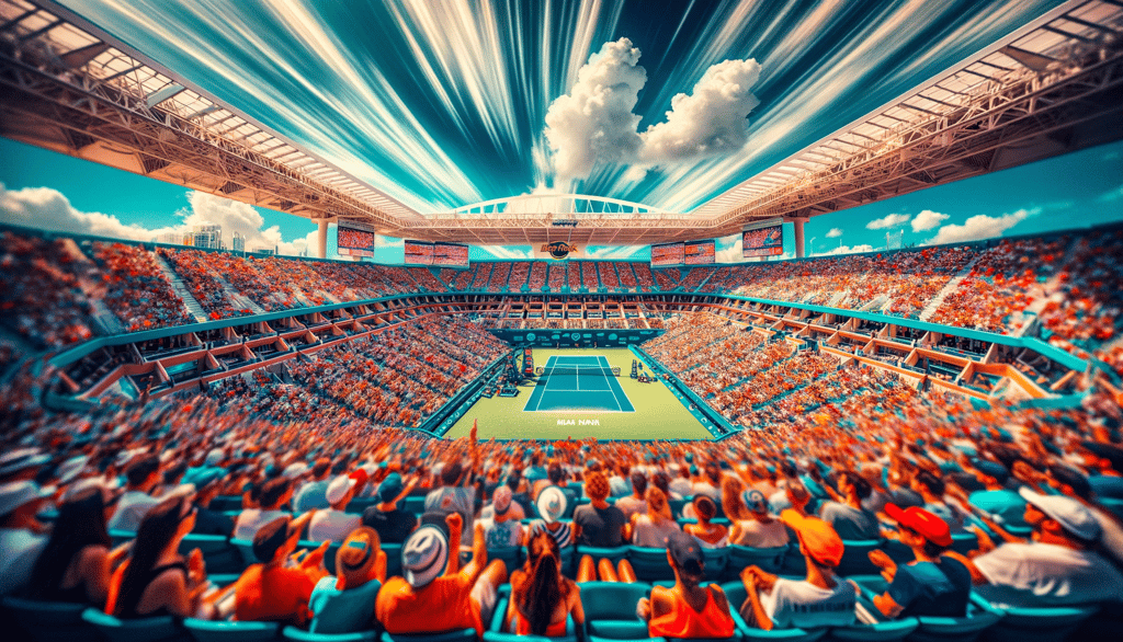 Excited audience at Hard Rock Stadium during Miami Open tennis tournament.