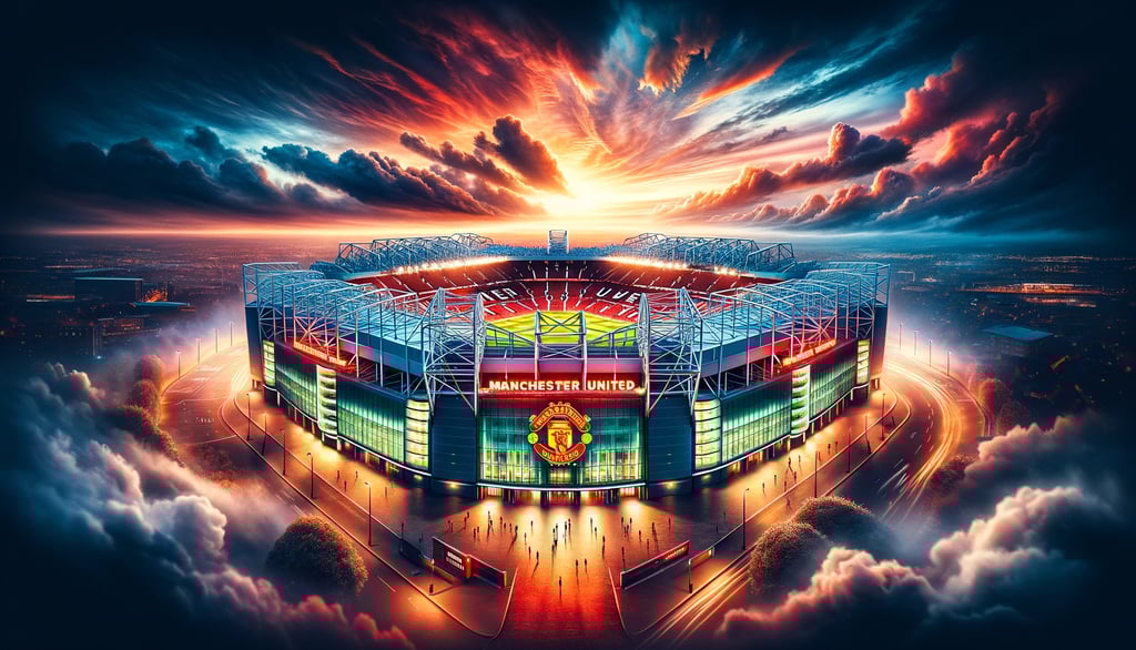 Manchester United's Old Trafford Stadium Under Twilight Sky